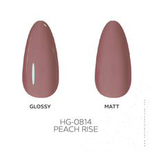 Load image into Gallery viewer, HG0814 – Peach Rise Hard Gel – 30ml | Professional Peach Pink Hard Gel Overlay | Vegan & Cruelty-Free Nail Builder Gel