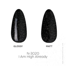 Load image into Gallery viewer, N3020 – I am High Already Gel Polish – 15 ml | Long-Lasting, High Gloss Black Glitter Nail Polish Gel
