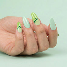 تحميل الصورة إلى عارض المعرض، Nano® Mint Mojito Pressed on Nails - 24pcs with Glue | Mint Green Leaf Design Fake Nails Set