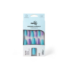 تحميل الصورة إلى عارض المعرض، Nano® Mirror Chrome & Aqua Blue Pressed on Nails - 24pcs with Glue | Instant Gel-Like Shine, Dual-Tone Chrome Blue Fake Nails Set