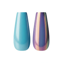 تحميل الصورة إلى عارض المعرض، Nano® Mirror Chrome &amp; Aqua Blue Pressed on Nails - 24pcs with Glue | Instant Gel-Like Shine, Dual-Tone Chrome Blue Fake Nails Set